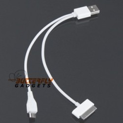 Duo 2 in 1 oplaadkabel, met iPhone, iPod en micro USB aansluiting - Wit