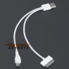 Duo 2 in 1 oplaadkabel, met iPhone, iPod en micro USB aansluiting - Wit