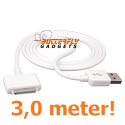 USB data sync kabel voor de iPhone en iPad (wit, superlang, 3,0 meter)