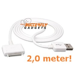 USB data sync kabel voor de iPhone (wit, extra lang, 2,0 meter)