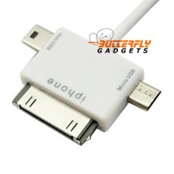 3 in 1 Micro Mini USB kabel, voor o.a. iPhone, HTC, Blackberry, Samsung, iPod