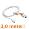 USB data sync kabel voor Samsung Galaxy, HTC, Nokia (superlang, 3,0 meter)