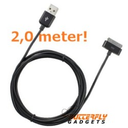 USB data sync kabel voor de iPhone en iPad (zwart, extra lang, 2,0 meter)