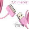 USB data sync kabel voor de iPhone en iPad (roze, extra lang, 2,0 meter)